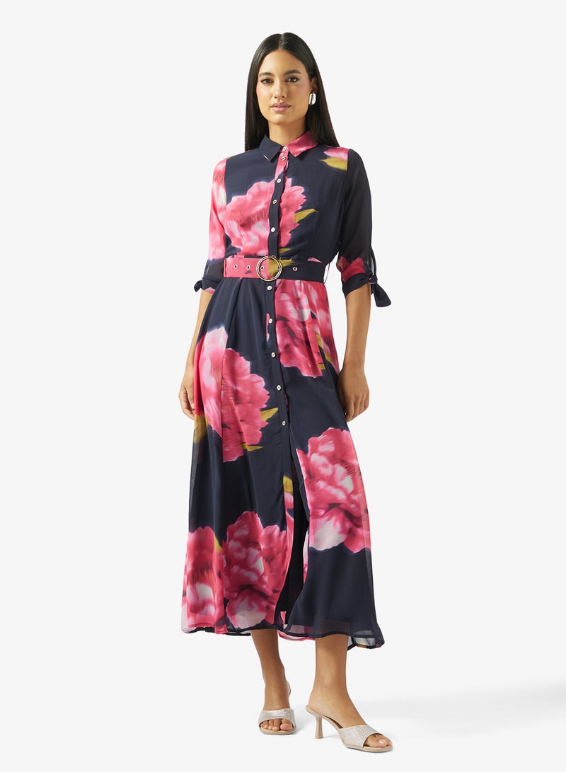 Style Cheat Belted Floral Print Maxi Dress - Image 1
